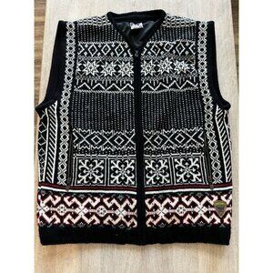 Dale of Norway VINTAGE Wool Zip Up Windstopper Sweater Vest Black White Large
